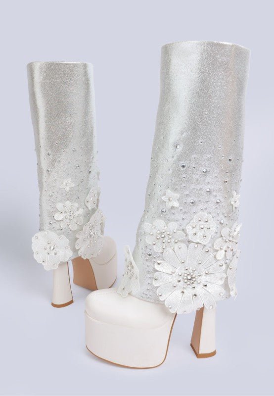 Sundra Floral Applique Platform Heeled Boots - Blu Lotus Boutique