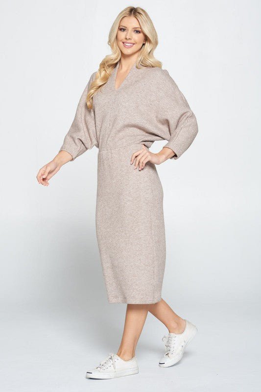 Sweater Knit Dolman Sleeve Midi Dress - Blu Lotus Boutique