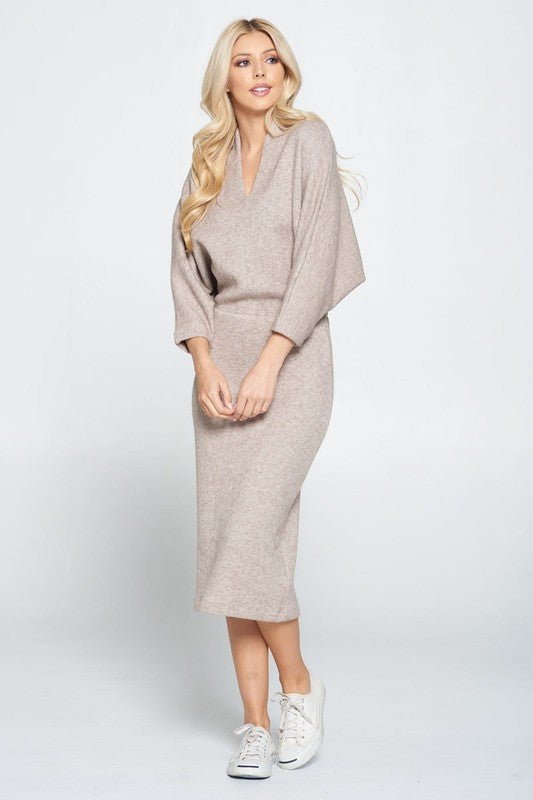 Sweater Knit Dolman Sleeve Midi Dress - Blu Lotus Boutique