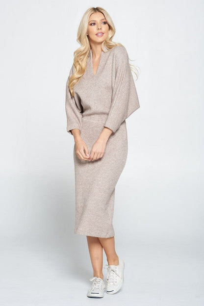 Sweater Knit Dolman Sleeve Midi Dress - Blu Lotus Boutique