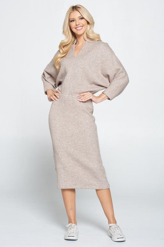 Sweater Knit Dolman Sleeve Midi Dress - Blu Lotus Boutique