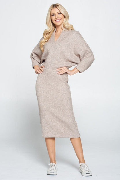 Sweater Knit Dolman Sleeve Midi Dress - Blu Lotus Boutique