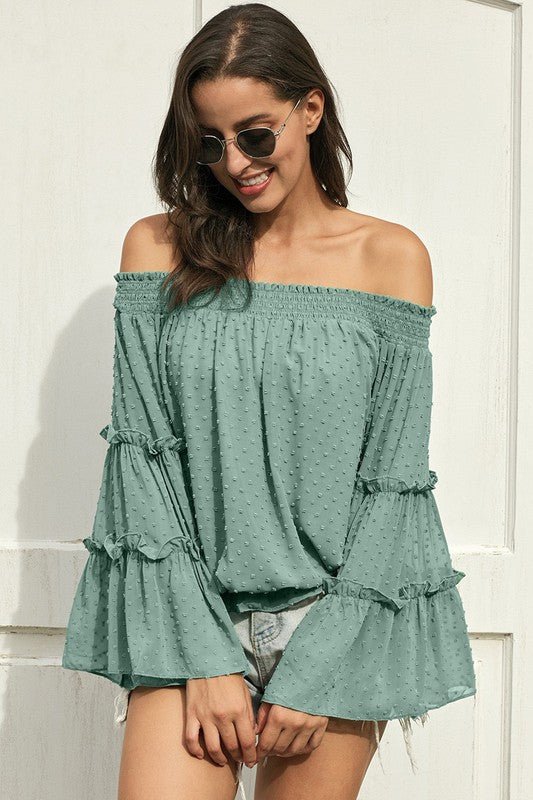Swiss Dot Off The Shoulder Top - Blu Lotus Boutique