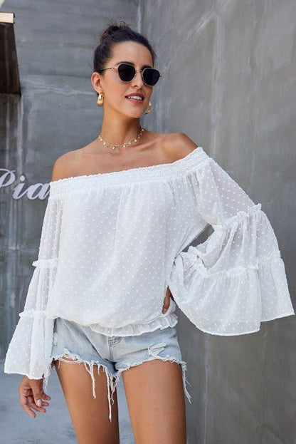 Swiss Dot Off The Shoulder Top - Blu Lotus Boutique