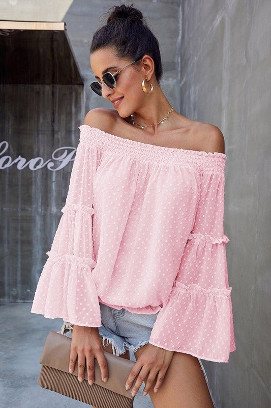 Swiss Dot Off The Shoulder Top - Blu Lotus Boutique
