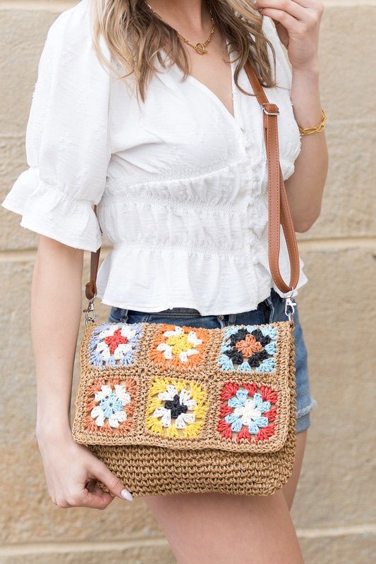 Sylvie Foldover Crochet Woven Crossbody - Blu Lotus Boutique
