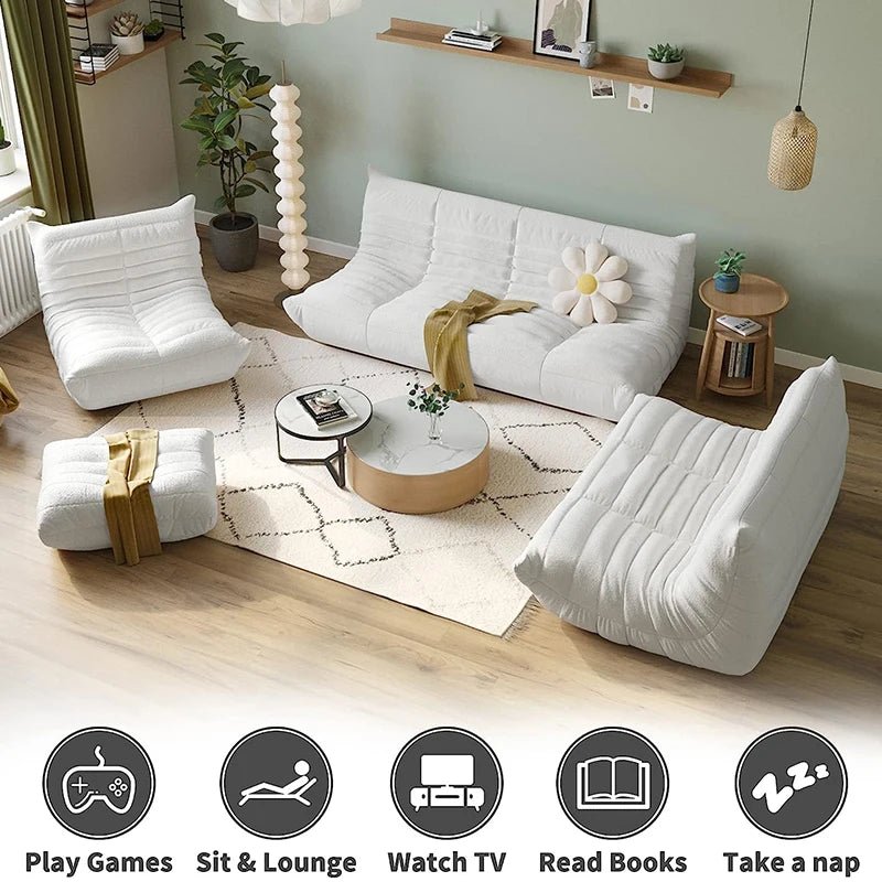 Teddy Fabric Bean Bag Sofas Comfy Lazy Floor Sofa Couch Soft Lounge Chairs Foam - Filled Accent Chair for Living Room Bedroom - Blu Lotus Boutique