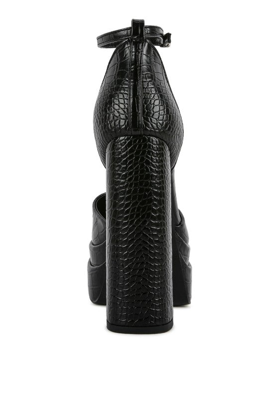 Tempt Me Croc Textured High Heeled Block Sandals - Blu Lotus Boutique