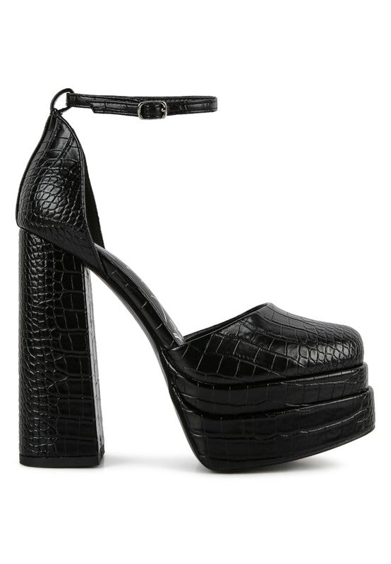Tempt Me Croc Textured High Heeled Block Sandals - Blu Lotus Boutique