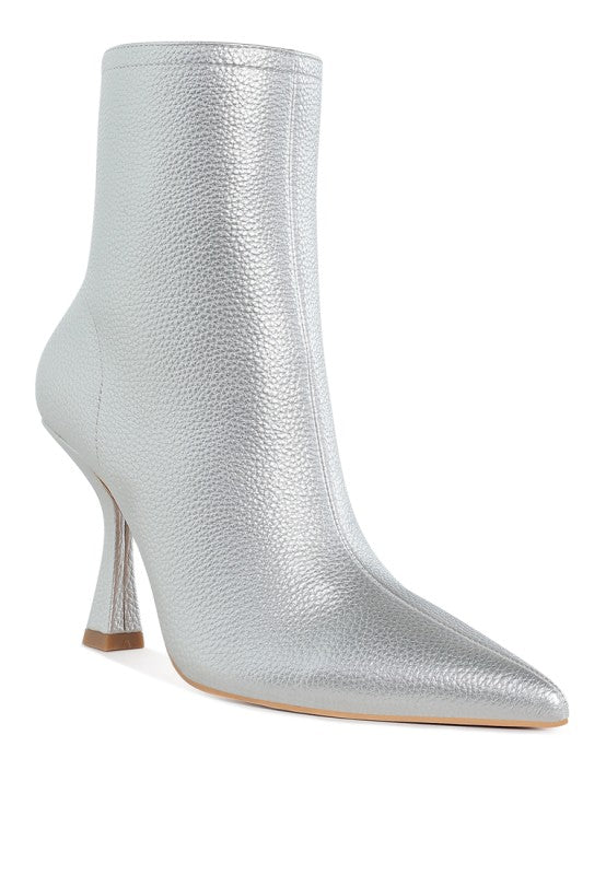 Tentia Metallic Pleather Spool Heel Boots - Blu Lotus Boutique