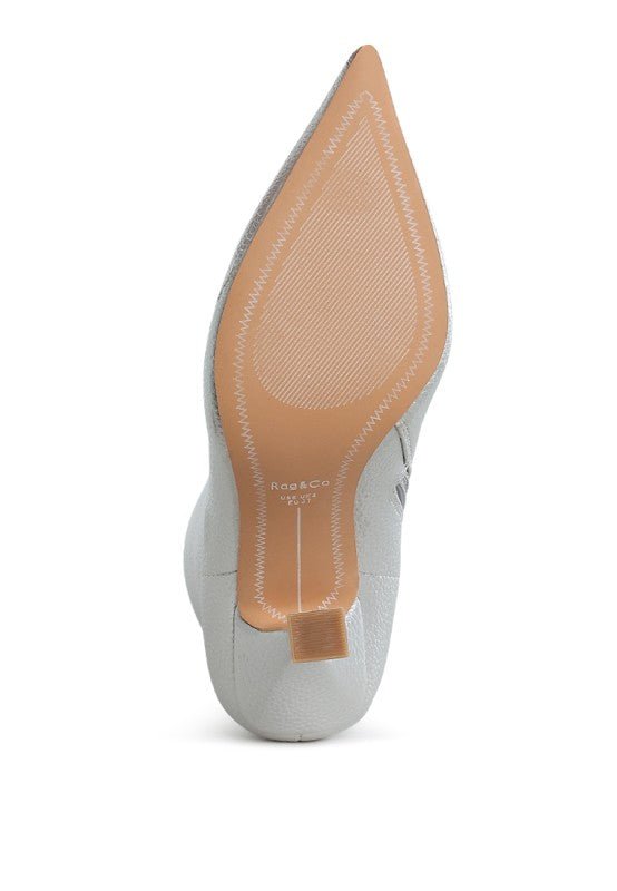 Tentia Metallic Pleather Spool Heel Boots - Blu Lotus Boutique