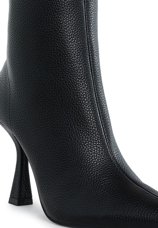 Tentia Metallic Pleather Spool Heel Boots - Blu Lotus Boutique