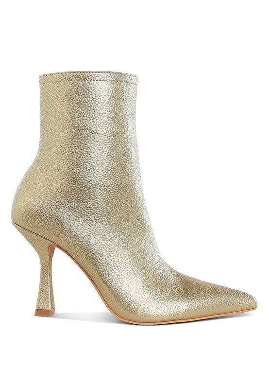 Tentia Metallic Pleather Spool Heel Boots - Blu Lotus Boutique