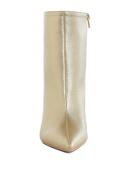 Tentia Metallic Pleather Spool Heel Boots - Blu Lotus Boutique