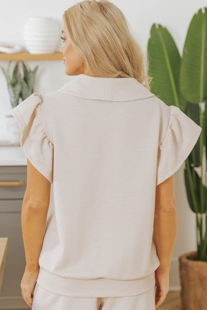 Textured Ruffle Half Zip Top and Pants Set - Blu Lotus Boutique