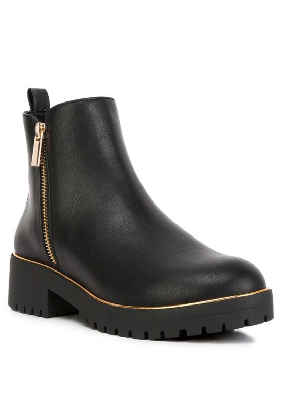 Thorin Metallic Frame Block Heel Boots - Blu Lotus Boutique