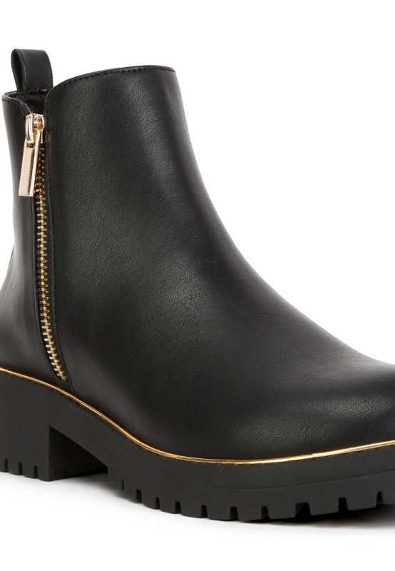 Thorin Metallic Frame Block Heel Boots - Blu Lotus Boutique