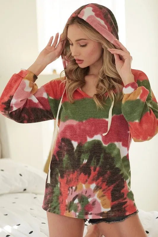 Tie Dye Knit Hoodie with Twill Tape - Blu Lotus Boutique