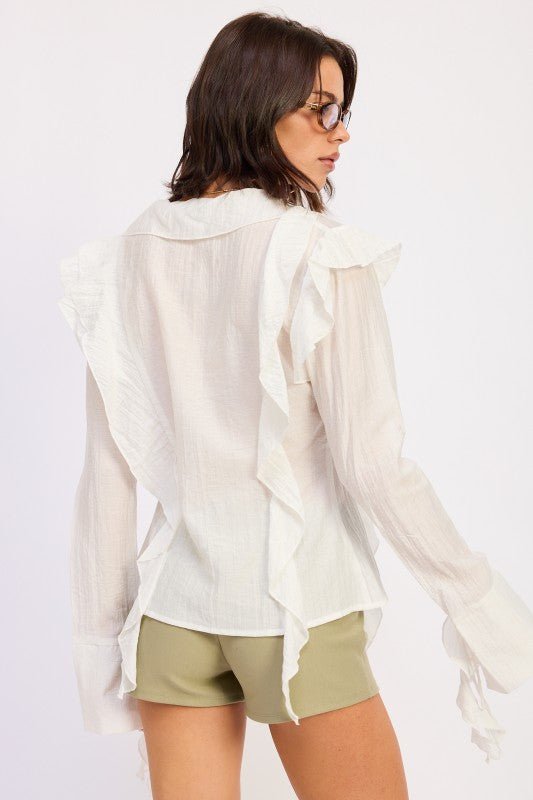 TIE FRONT RUFFLED TOP - Blu Lotus Boutique