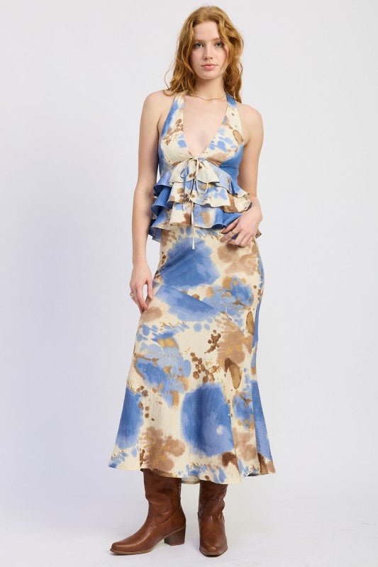 TIERED HALTER TOP WITH FRONT TIE - Blu Lotus Boutique