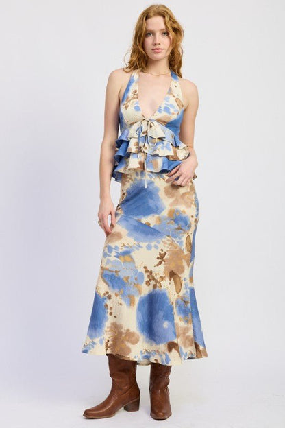 TIERED HALTER TOP WITH FRONT TIE - Blu Lotus Boutique