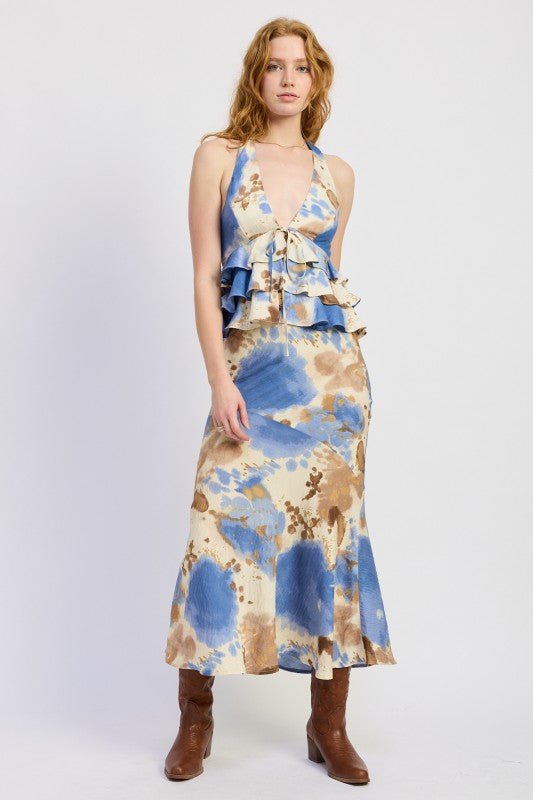 TIERED HALTER TOP WITH FRONT TIE - Blu Lotus Boutique