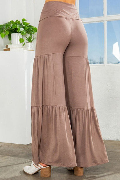 Tiered Ruffle High Waisted Wide Leg Pants - Blu Lotus Boutique