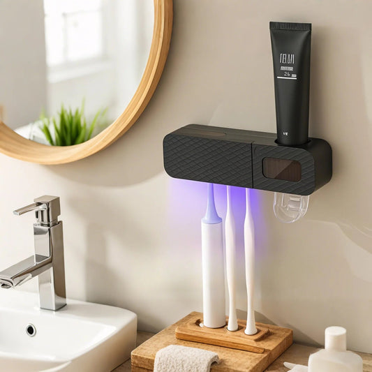 Toothbrush holder wall mounted automatic toothpaste squeezer storage rack bathroom accessories toothpaste dispenser - Blu Lotus Boutique