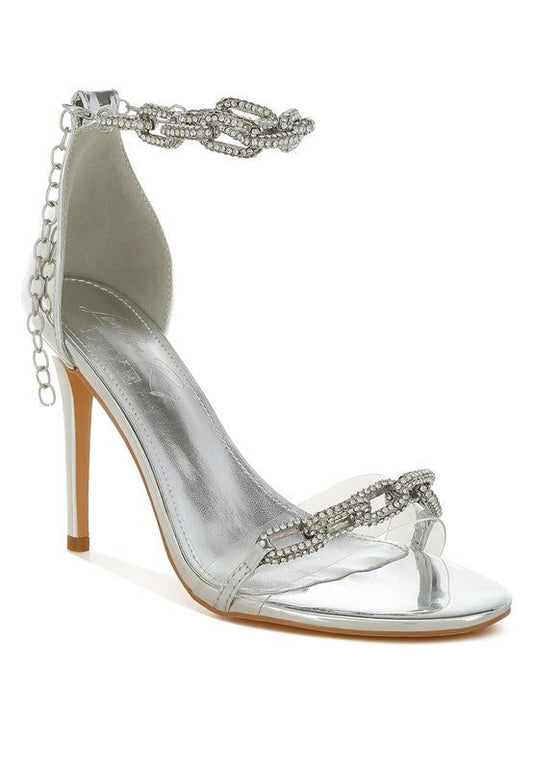 Traben Rhinestones Chain Metallic Stiletto Sandals - Blu Lotus Boutique
