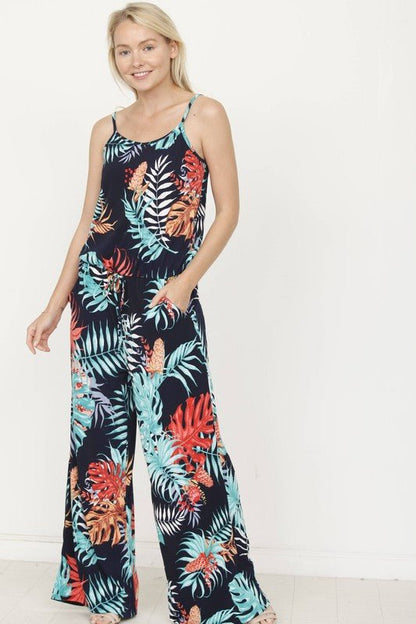 Tropical Spaghetti Strap Jumpsuit - Blu Lotus Boutique