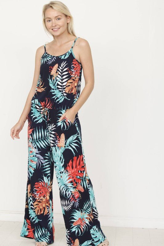 Tropical Spaghetti Strap Jumpsuit - Blu Lotus Boutique