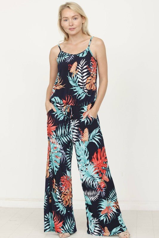 Tropical Spaghetti Strap Jumpsuit - Blu Lotus Boutique