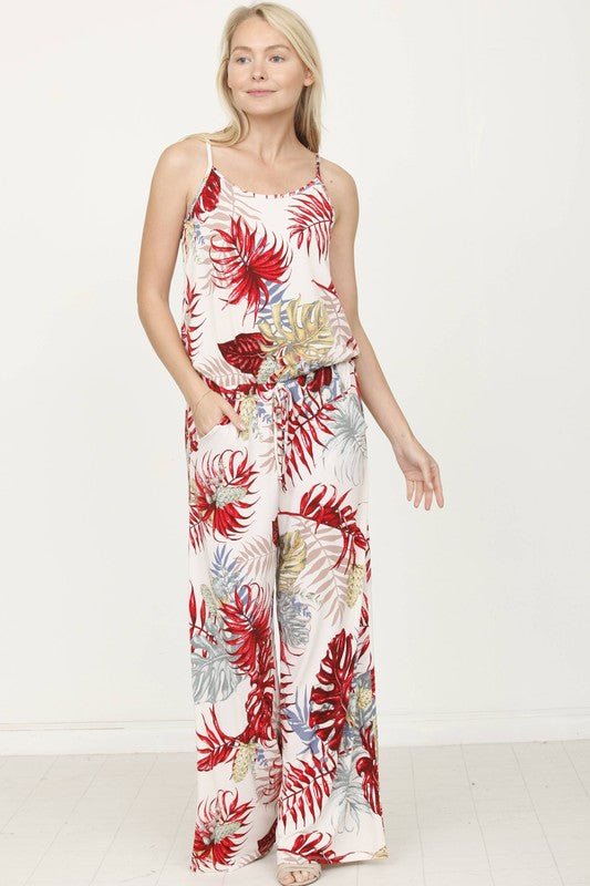 Tropical Spaghetti Strap Jumpsuit - Blu Lotus Boutique