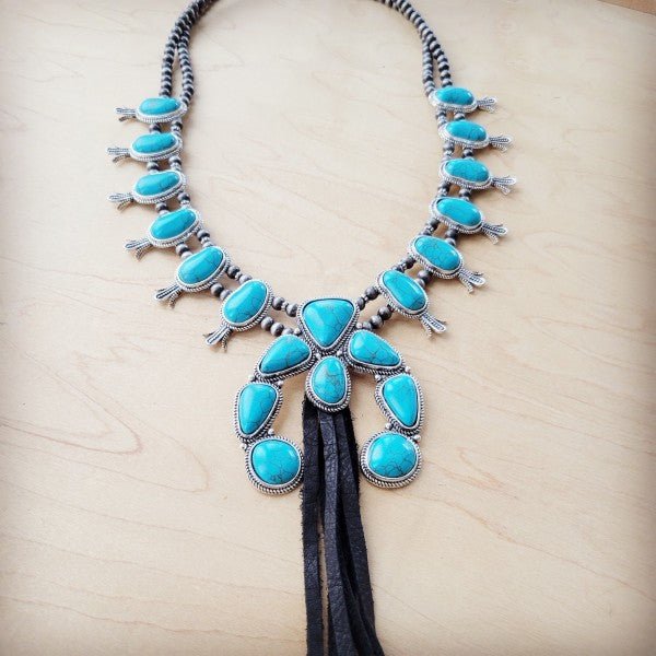 Turqu Squash Blossom Necklace w/ Long Black Tassel - Blu Lotus Boutique