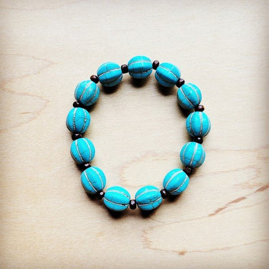 Turquoise Blue Melon Beaded Stretch Bracelet - Blu Lotus Boutique