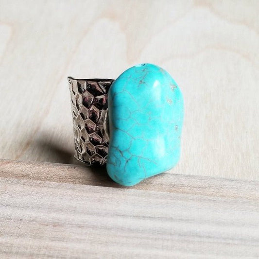 Turquoise Chunk on Cuff Ring - Blu Lotus Boutique