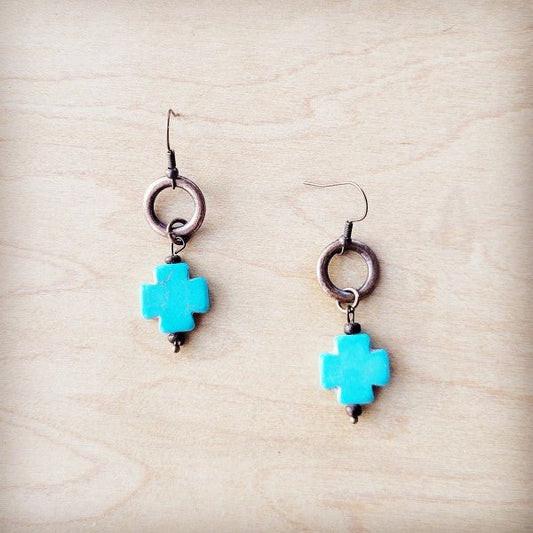 Turquoise Cross Beaded Earring 225u - Blu Lotus Boutique