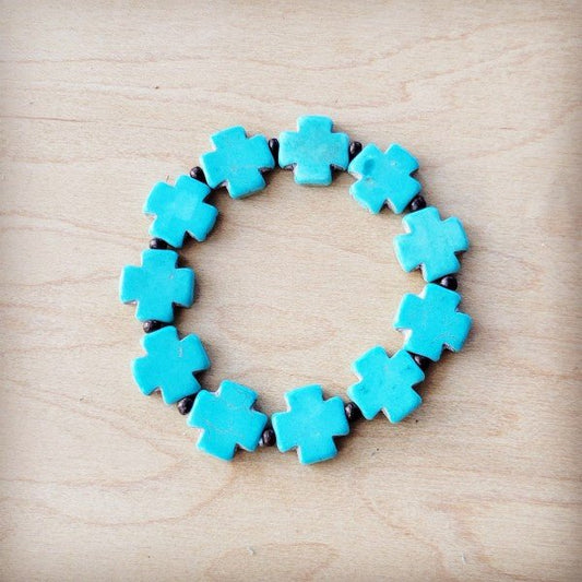 Turquoise Cross Beaded Stretch Bracelet 811a - Blu Lotus Boutique