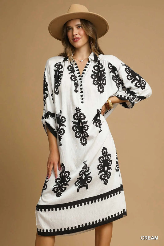 Umgee Abstract Print Midi Dress - Blu Lotus Boutique