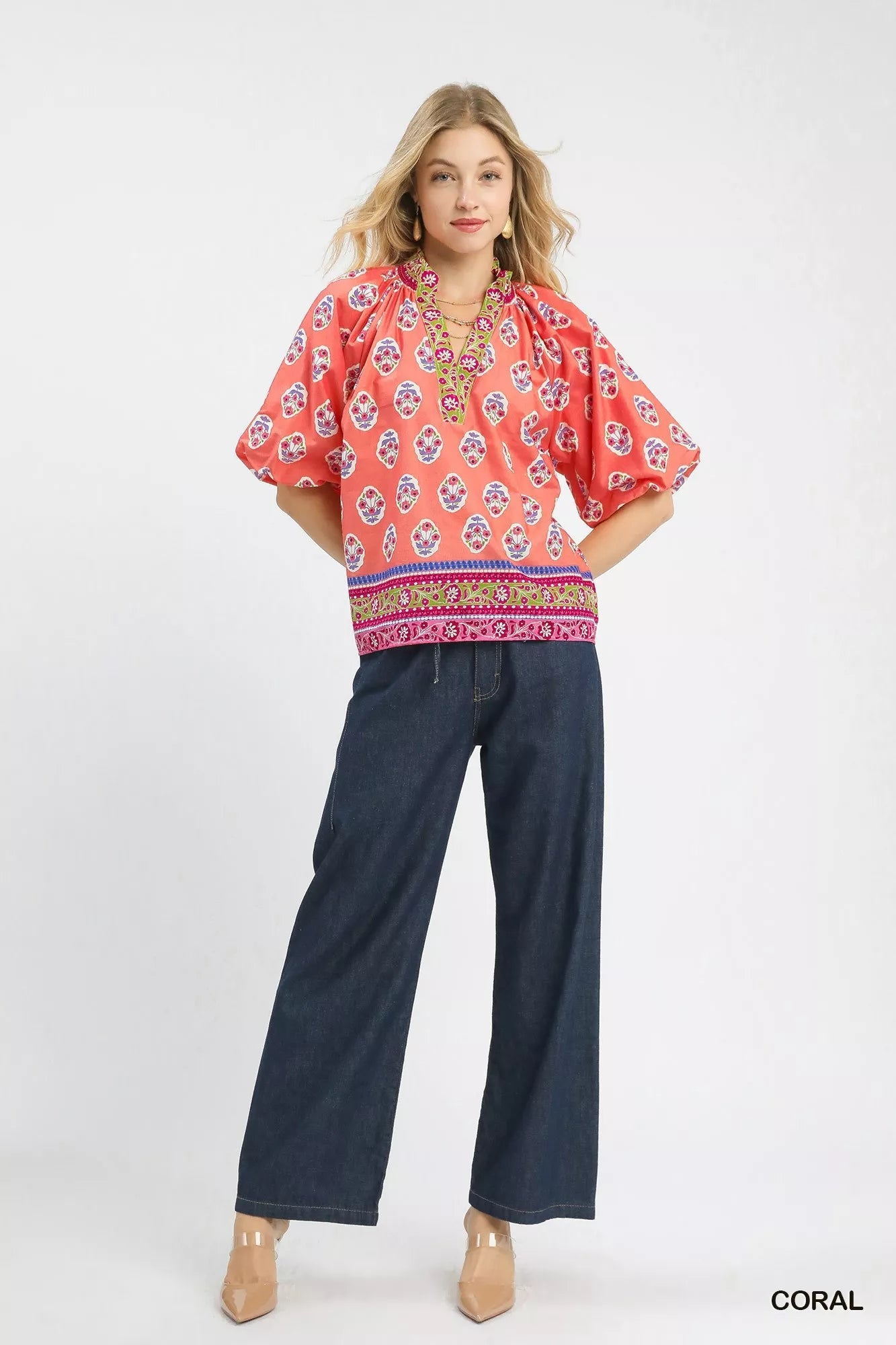 Umgee Boho Border Print Peasant Top - Blu Lotus Boutique