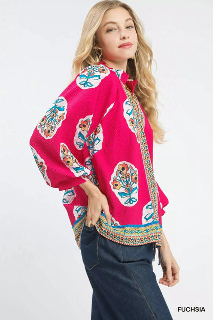 Umgee Boho Floral Print Tunic Blouse - Blu Lotus Boutique