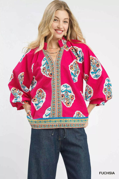 Umgee Boho Floral Print Tunic Blouse - Blu Lotus Boutique