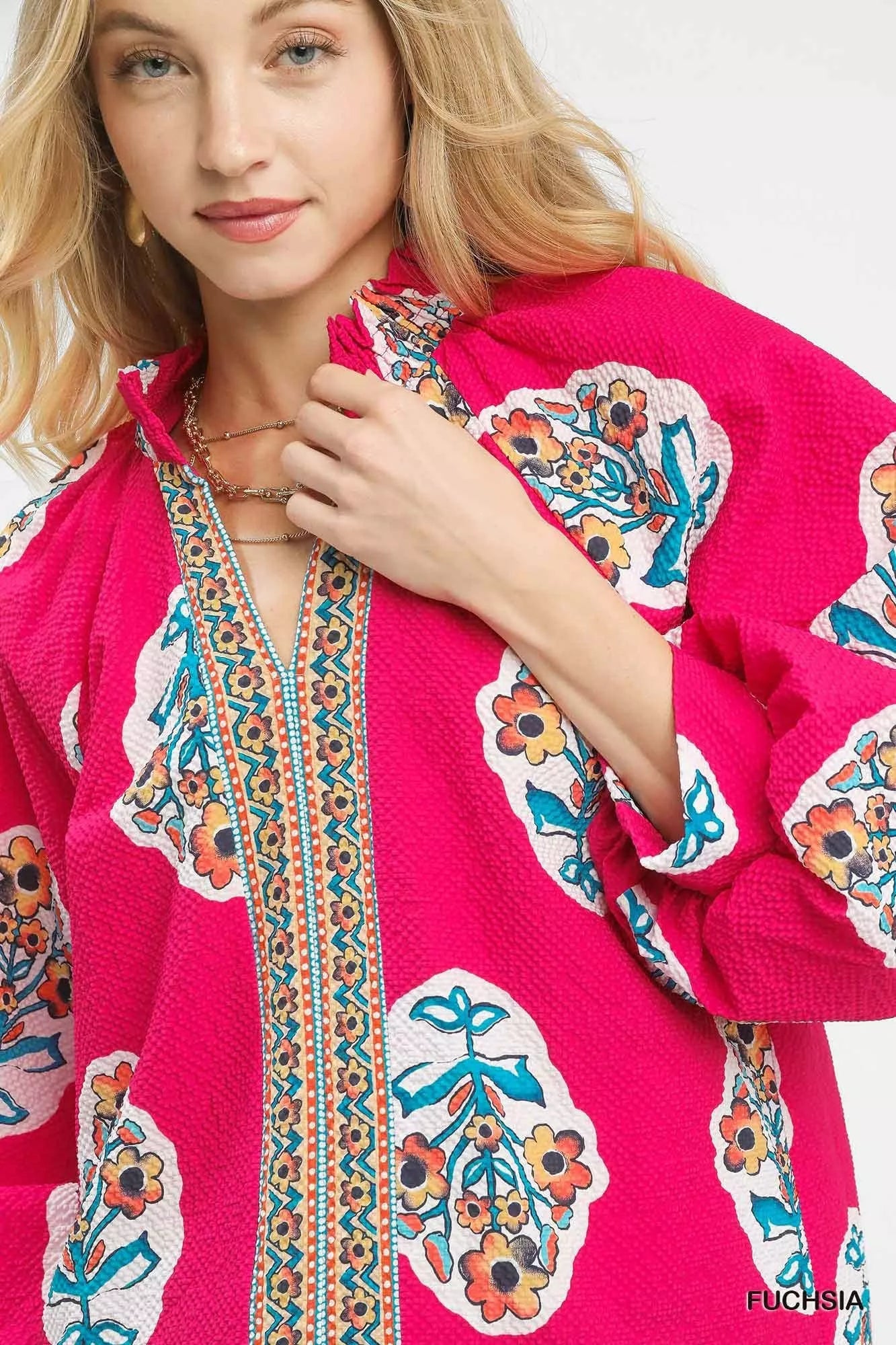 Umgee Boho Floral Print Tunic Blouse - Blu Lotus Boutique
