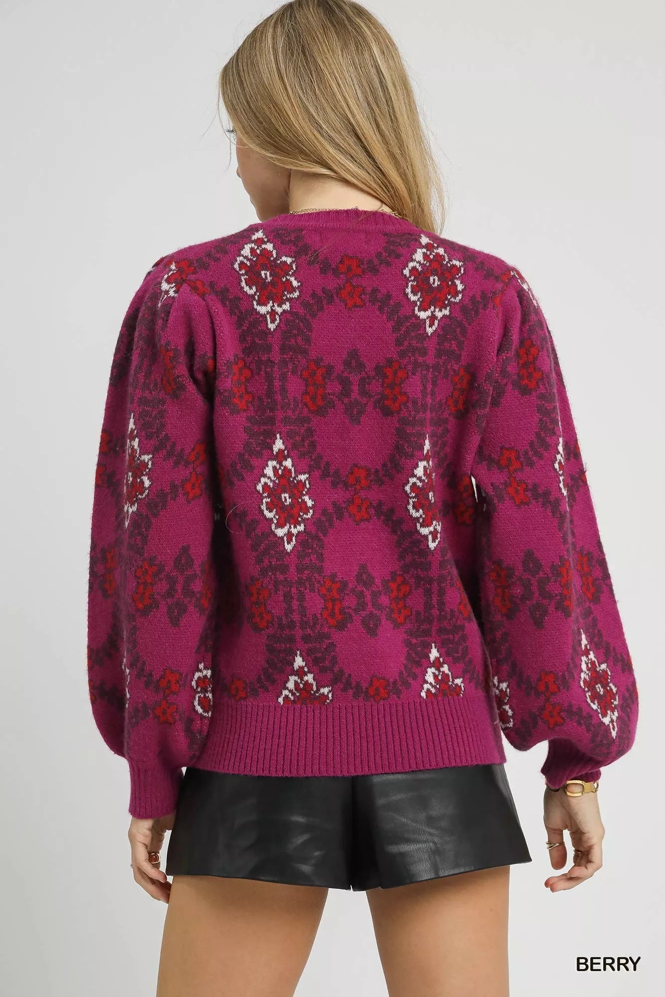 Umgee Boho Patterned Long Sleeve Sweater - Blu Lotus Boutique