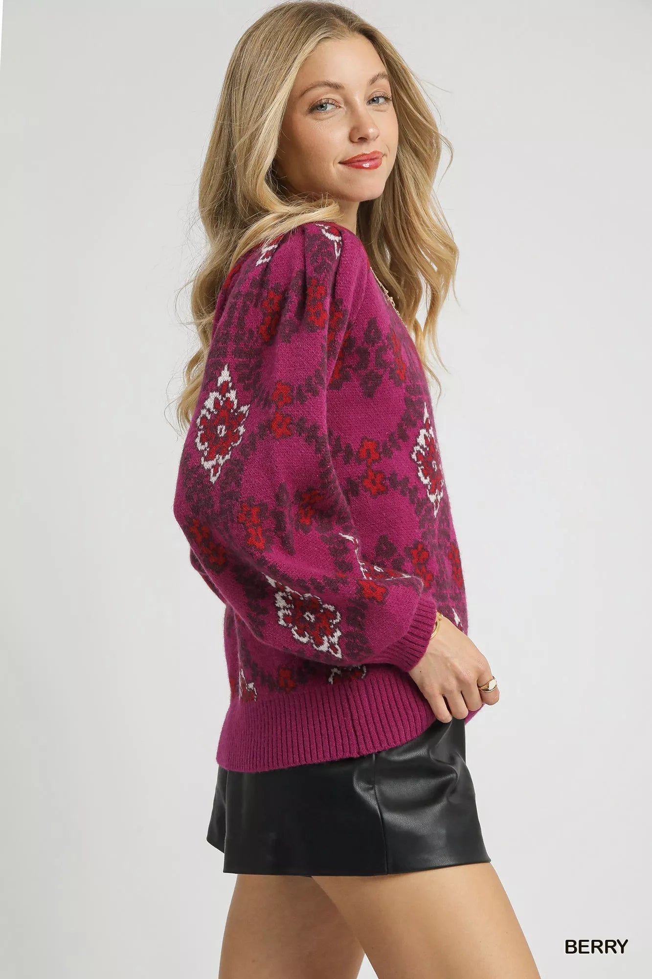 Umgee Boho Patterned Long Sleeve Sweater - Blu Lotus Boutique