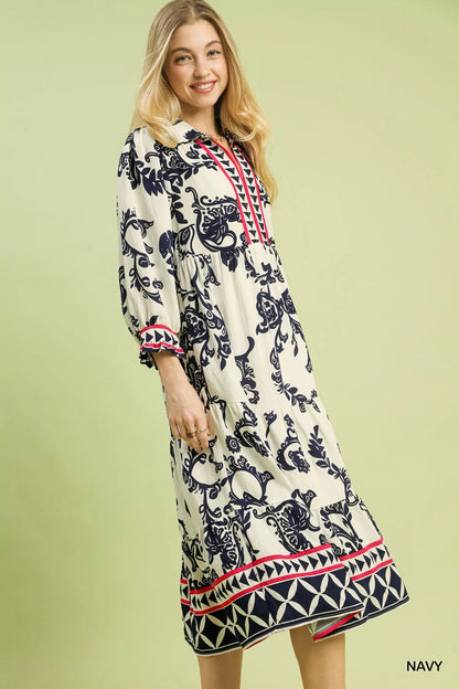 Umgee Boho Print Tiered Midi Dress - Blu Lotus Boutique