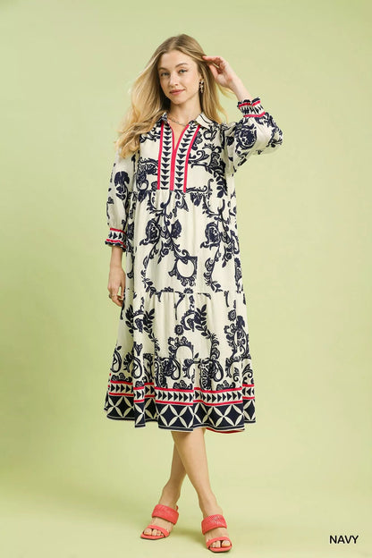Umgee Boho Print Tiered Midi Dress - Blu Lotus Boutique