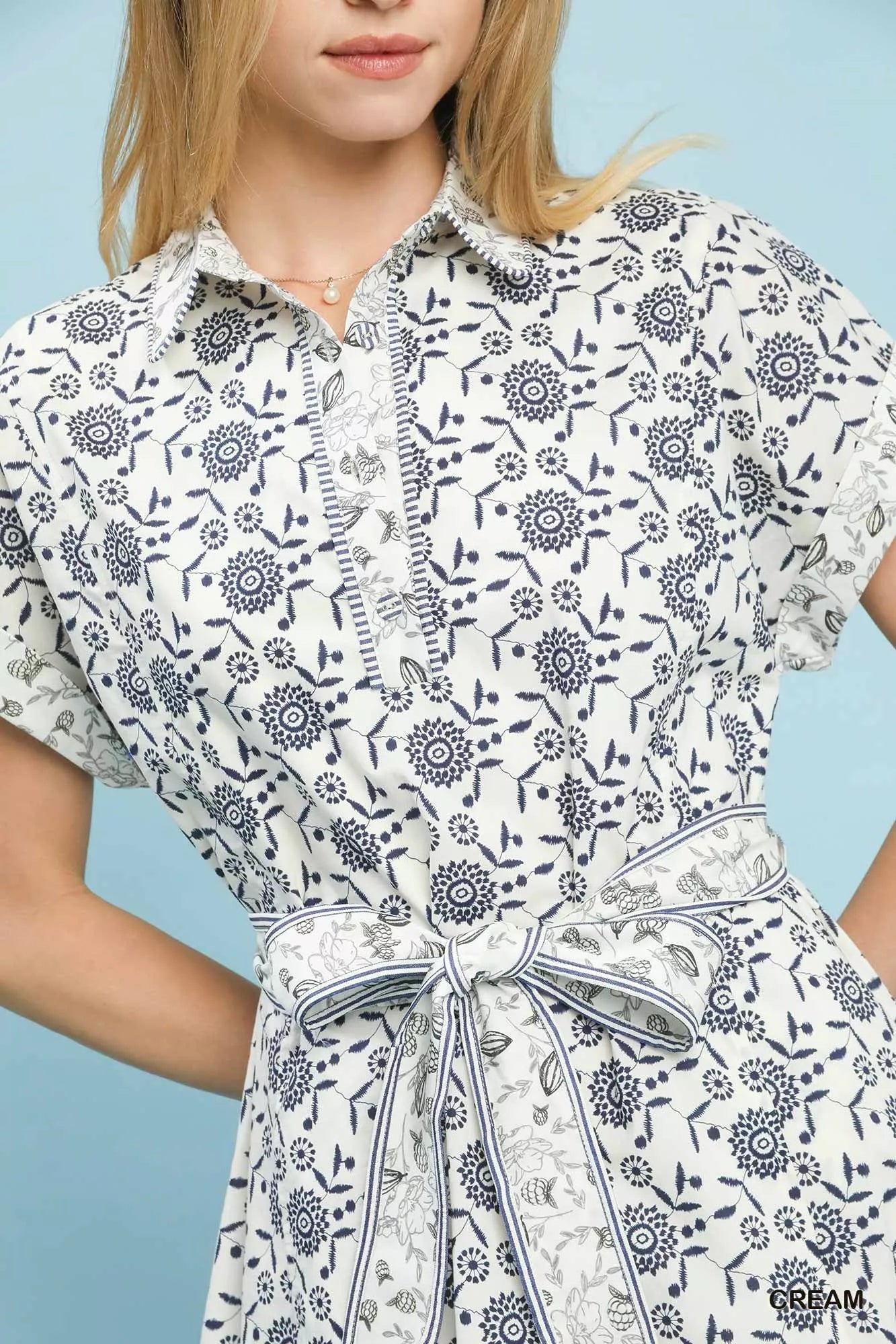 Umgee Border Print Belted Shirt Dress - Blu Lotus Boutique