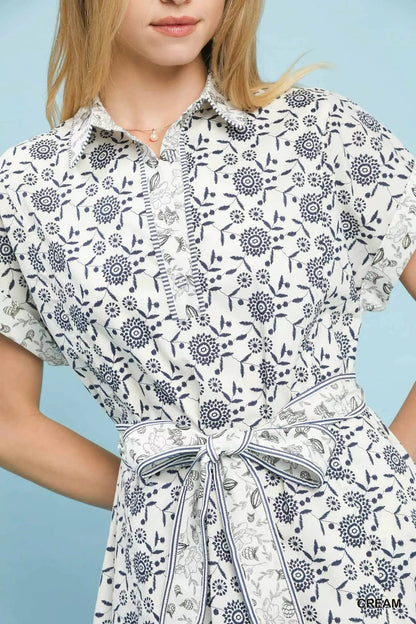 Umgee Border Print Belted Shirt Dress - Blu Lotus Boutique