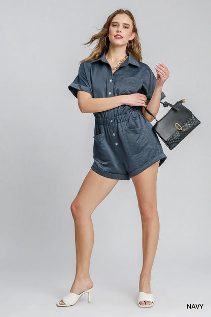 Umgee Button Down Charmeuse Romper - Blu Lotus Boutique